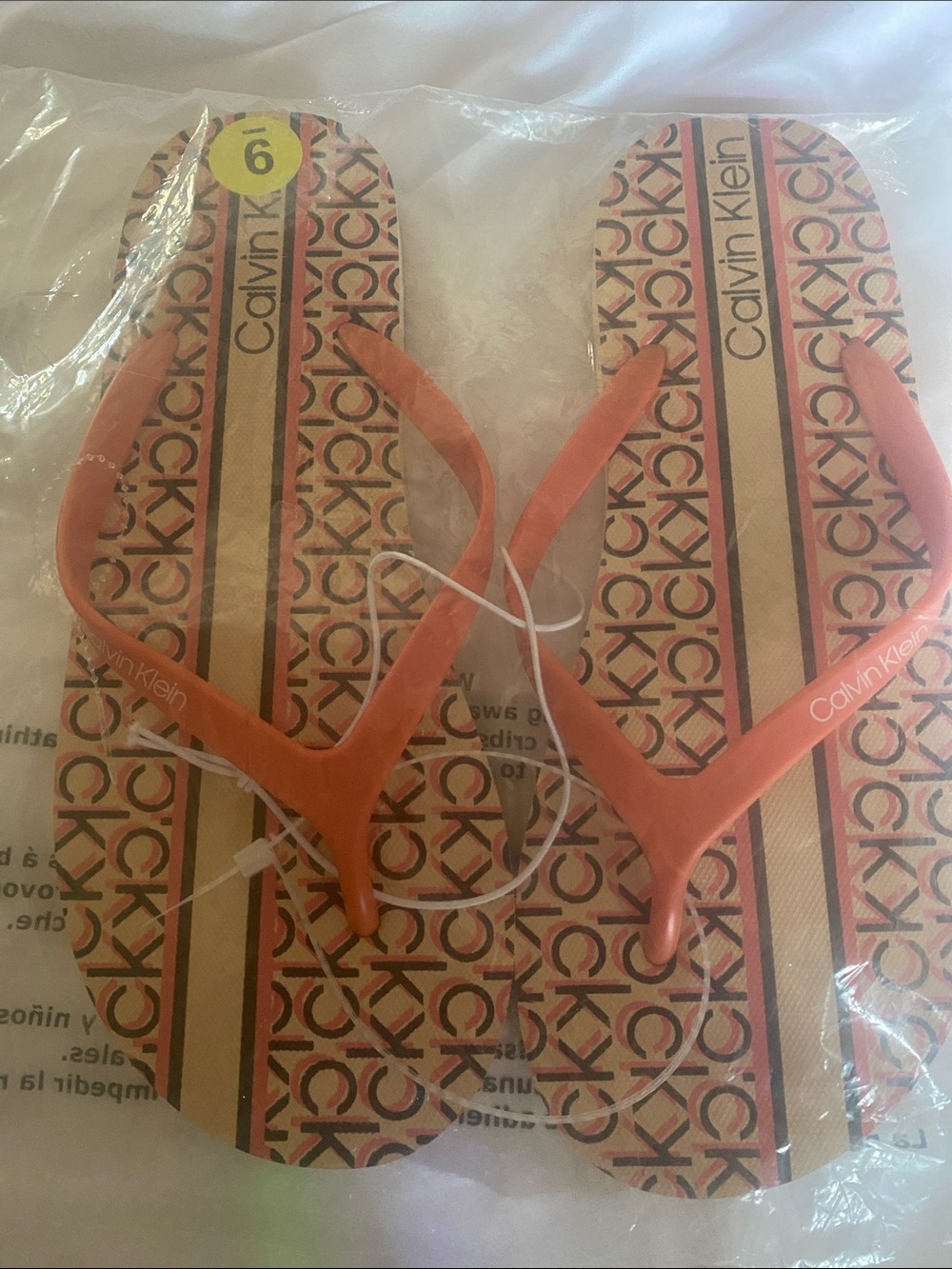 Calvin Klein Orange Logo Stripe Sandals Size 9